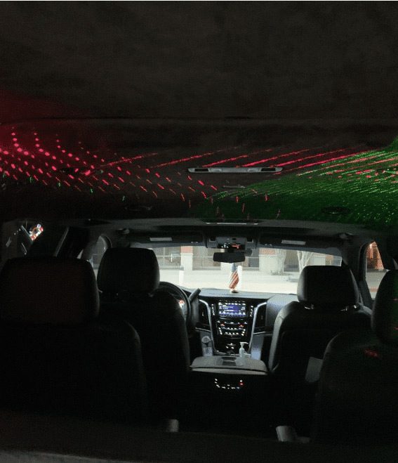 Limousine Interior with Red and Green Led Lights Rays